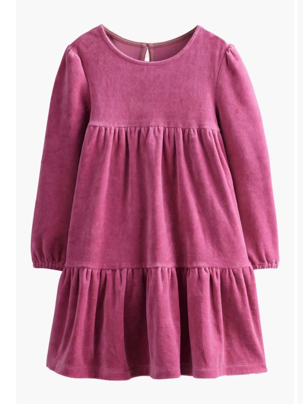 Mini Boden Girls' Velvet Long-Sleeve Tiered Dress In Pink Rose Size 7-8Y
